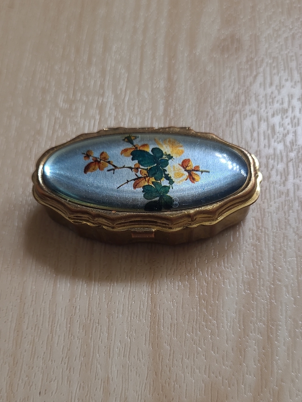 Vintage Gold-Tone Floral Enamel Pill Box
